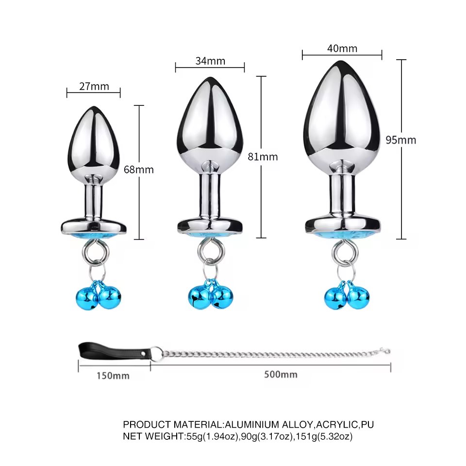 Aluminium Alloy Heart Base Anal Plug with 2 Bell Metal Butt Plug Anal Toys with Leash for Women Men Sex Toys Juguetes Sexuales