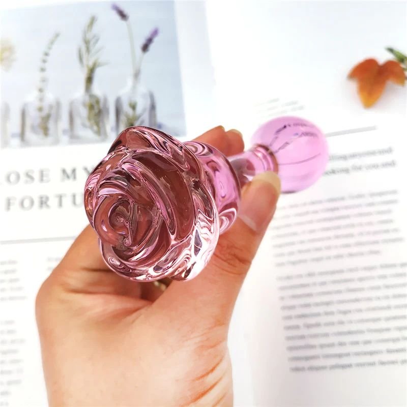 G-spot Anus Expansion Plugs Vagina Anal Stimulation Adult Sex Toys Crystal Pink Rose Flower Glass Dildo Anal Butt Plug For Woman