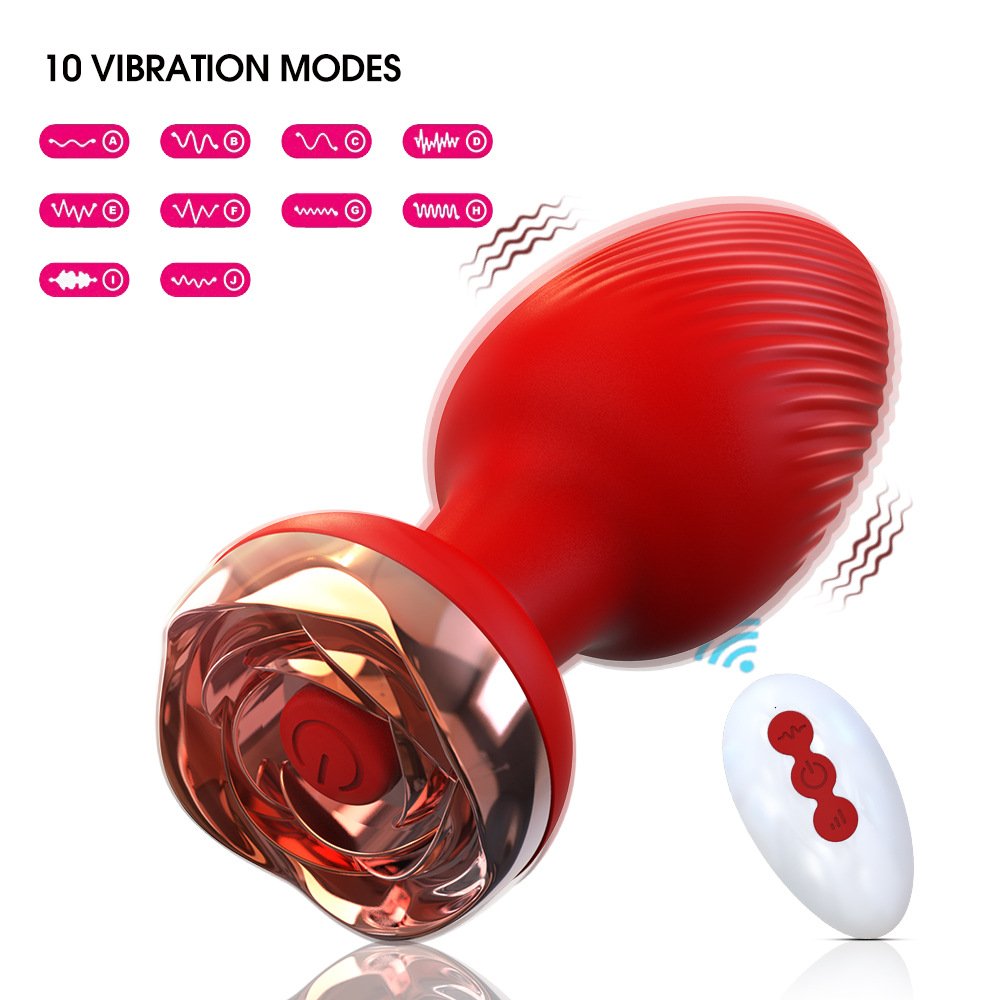 Wireless Remote Control Rose Design Vibrating Anal Plug Silicone Vibrator Butt Plug Massager Adult Masturbation Sex Toys