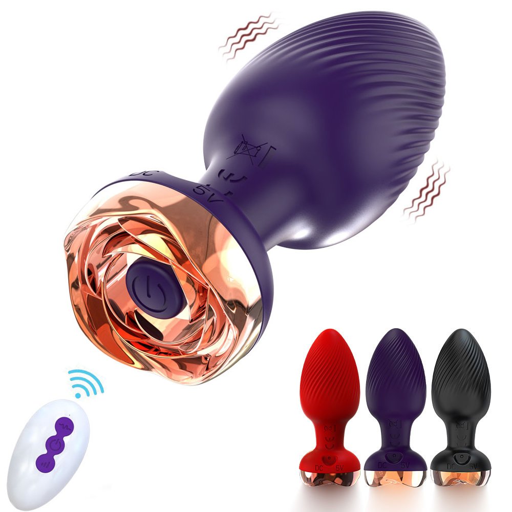 Wireless Remote Control Rose Design Vibrating Anal Plug Silicone Vibrator Butt Plug Massager Adult Masturbation Sex Toys