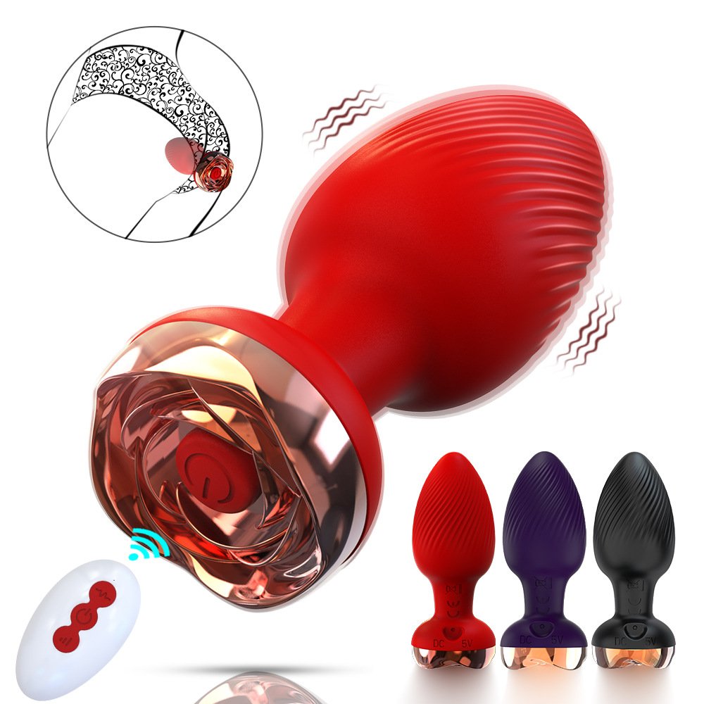 Wireless Remote Control Rose Design Vibrating Anal Plug Silicone Vibrator Butt Plug Massager Adult Masturbation Sex Toys