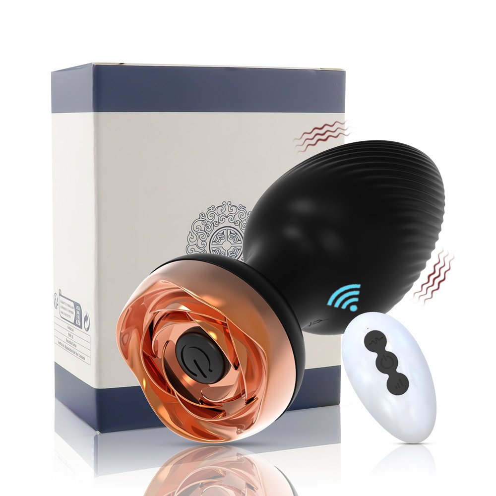 Wireless Remote Control Rose Design Vibrating Anal Plug Silicone Vibrator Butt Plug Massager Adult Masturbation Sex Toys