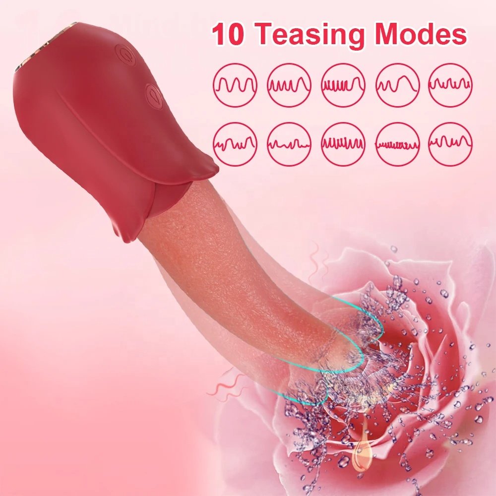 Realistic Licking Tongue Rose Vibrators For Women 10 Speeds Nipples Clitoral Stimulation Sex Toys For Adult Female Couples