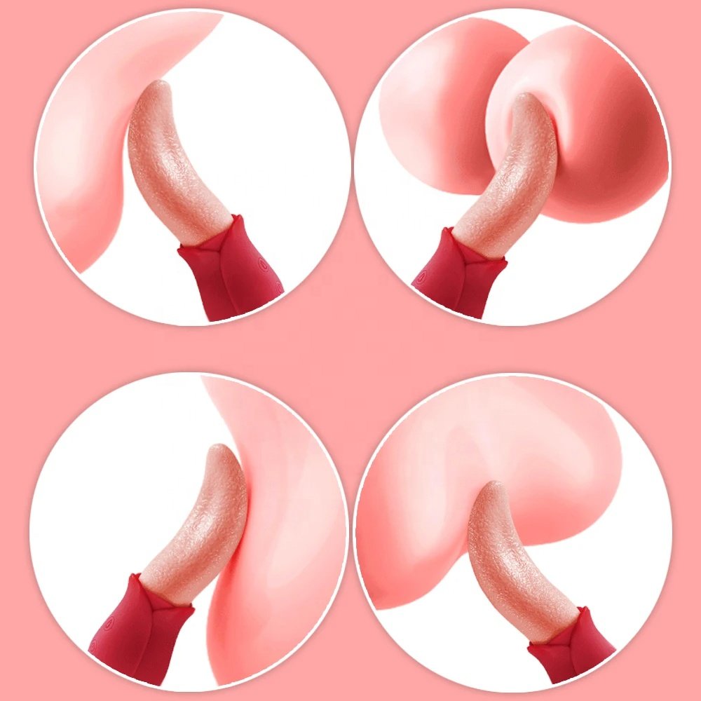 Realistic Licking Tongue Rose Vibrators For Women 10 Speeds Nipples Clitoral Stimulation Sex Toys For Adult Female Couples