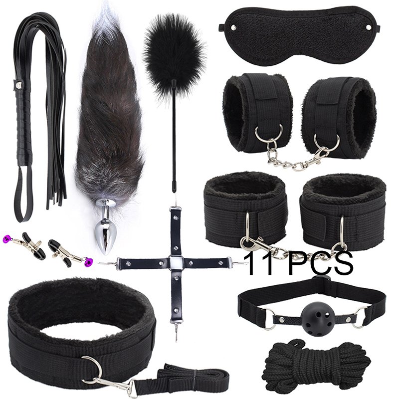 47PCS BDSM Sex Bondage Kits Handcuffs Nipple Clamps Whip Spanking Anal Plug Vibrator Butt SM Product Sex Toys for Women Men