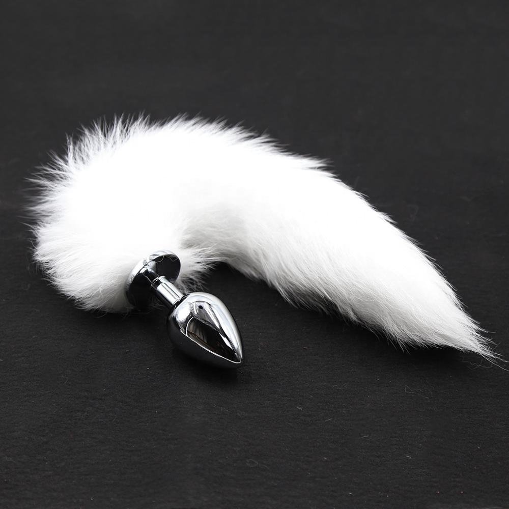 Real Fox Tail Sex Toys Fox Tail Butt Plugs Anal Butt Plug Stainless Steel Anal Plug Bondage Tail White Color Adult BDSM Toys