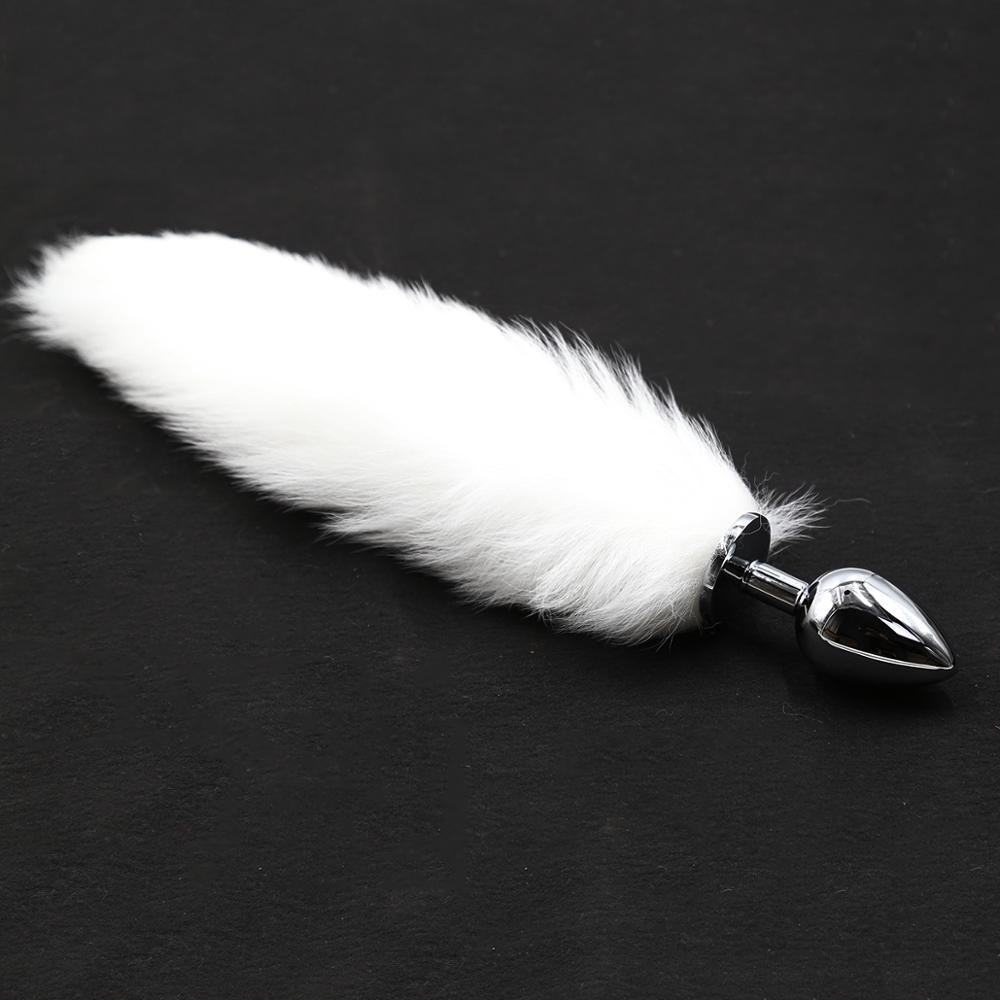 Real Fox Tail Sex Toys Fox Tail Butt Plugs Anal Butt Plug Stainless Steel Anal Plug Bondage Tail White Color Adult BDSM Toys
