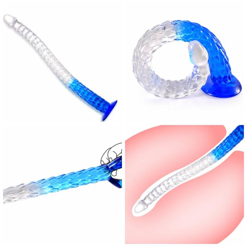 16-23inch Clear+Blue Super Long Dragonscale Anal Dildo Particles Strong Friction Butt Plug Sex Toy For Women Men Lesbian Couple