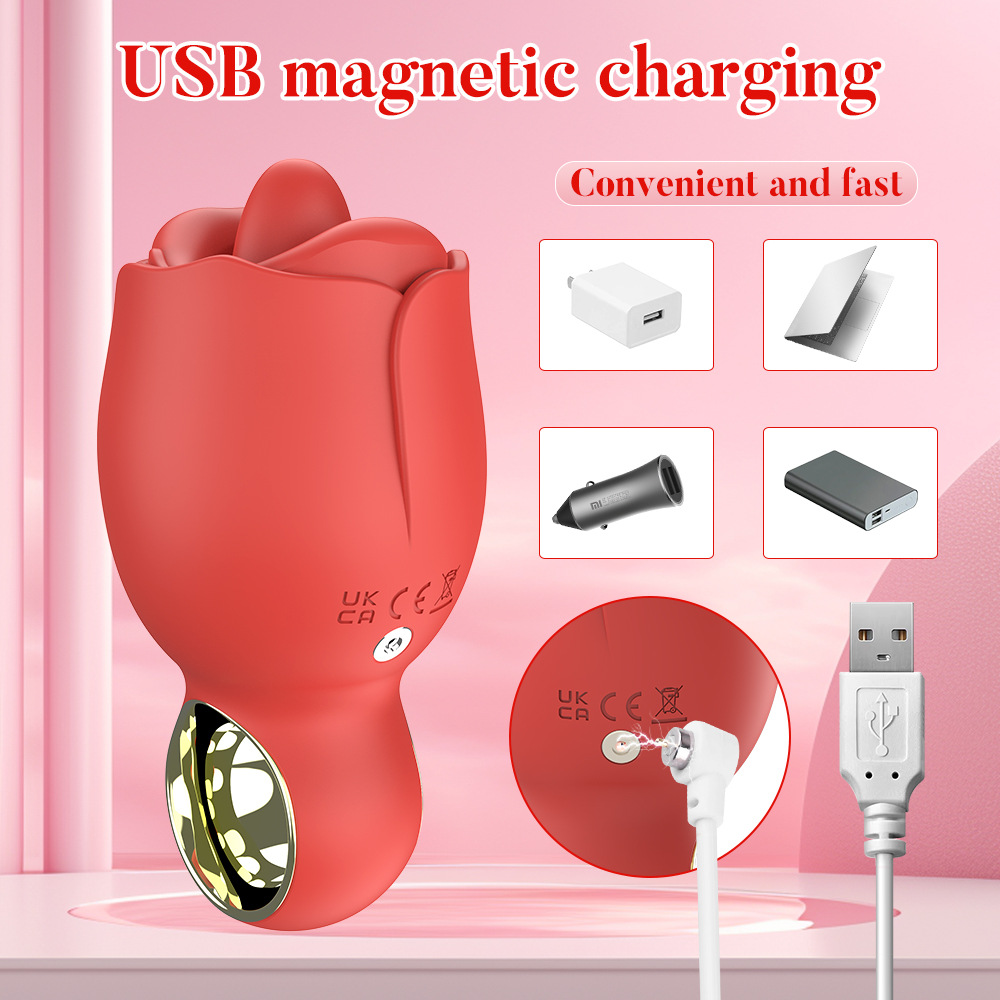 New Smart Rose Tongue Vibrator Licking Clitoris Nipples Anal Masturbator High-Quality Sex Products Toys USB Customizable