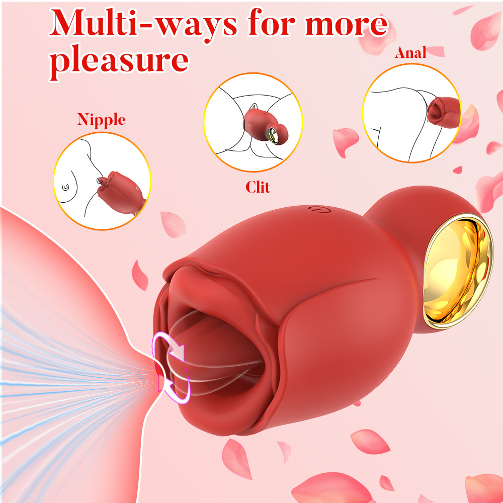 New Smart Rose Tongue Vibrator Licking Clitoris Nipples Anal Masturbator High-Quality Sex Products Toys USB Customizable