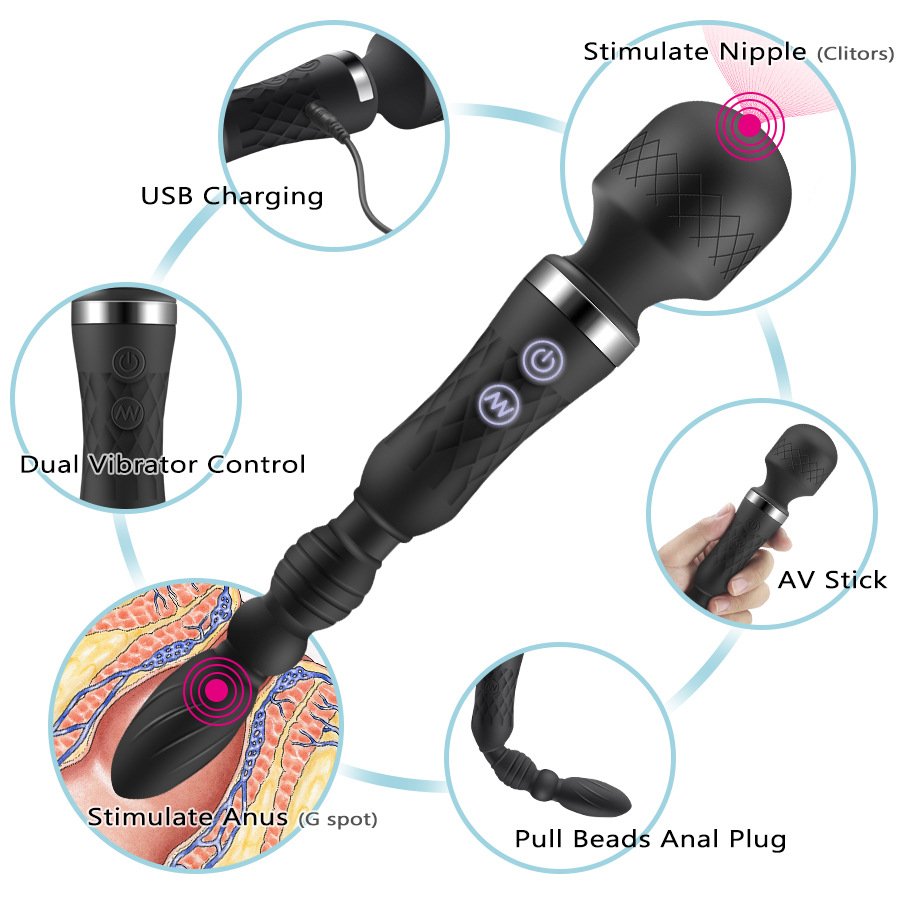 10 Vibration Double headed dildo vibrator sex toys for woman massage Wand Anal Beads Butt Plug Sex toys for Men Sex Products%