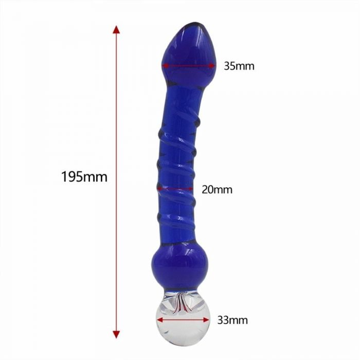 7.67 inch Crystal Glass Dildo Masturbation Stick Blue Crystal Penis Double Ended Glans G-Spot Glass Dildo Anal Bead Plug Sex Toy