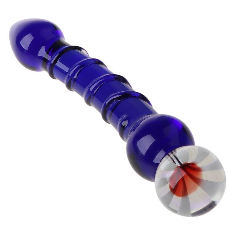 7.67 inch Crystal Glass Dildo Masturbation Stick Blue Crystal Penis Double Ended Glans G-Spot Glass Dildo Anal Bead Plug Sex Toy