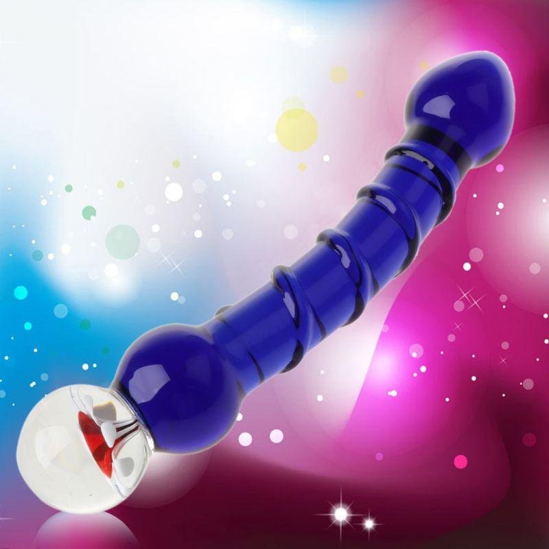 7.67 inch Crystal Glass Dildo Masturbation Stick Blue Crystal Penis Double Ended Glans G-Spot Glass Dildo Anal Bead Plug Sex Toy