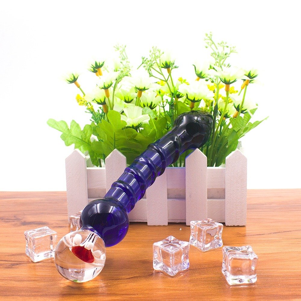 7.67 inch Crystal Glass Dildo Masturbation Stick Blue Crystal Penis Double Ended Glans G-Spot Glass Dildo Anal Bead Plug Sex Toy