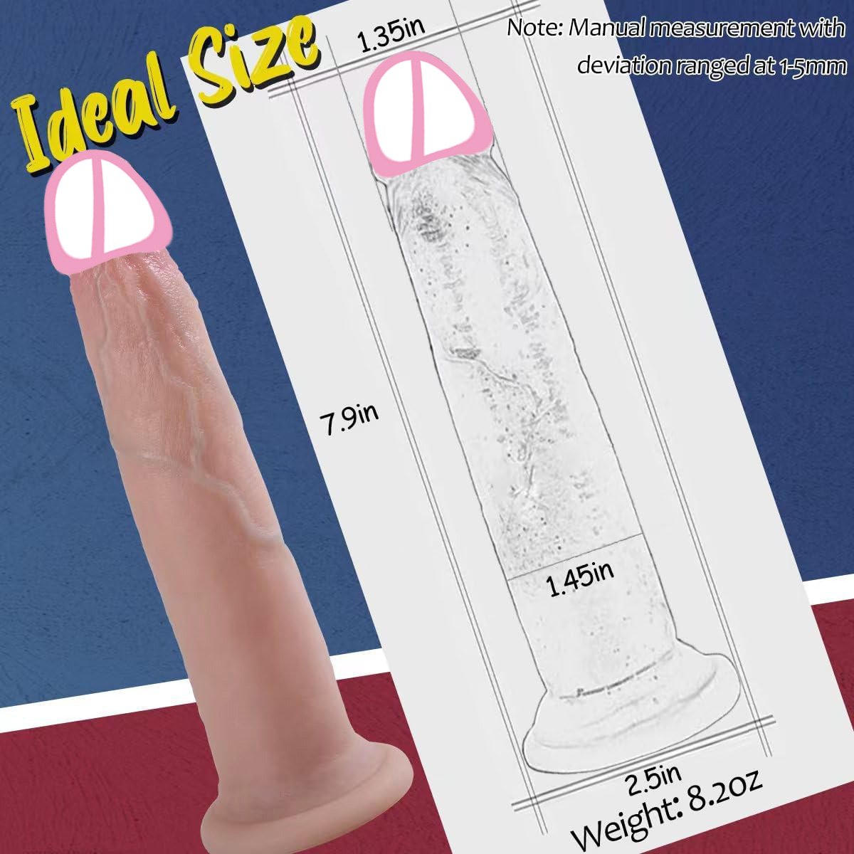 7.9 Inch Soft Silicone Dildo with Strong Suction Cup & Soft Head Strap Realistic Sex Toy for Women