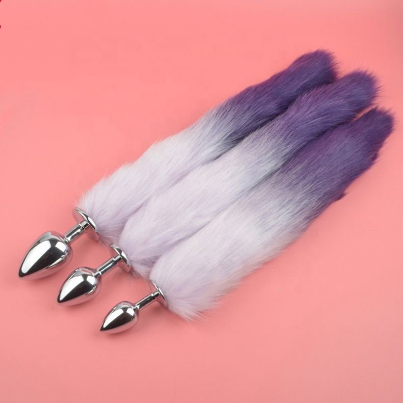 Gradual Color Artificial Tail Hair Sex Toy Anal Stimulation Simulation Fur Fox Tail Anal Plug