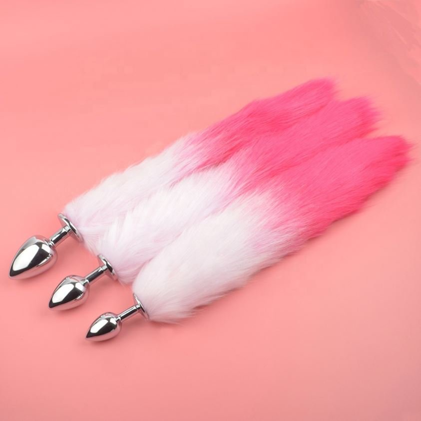 Gradual Color Artificial Tail Hair Sex Toy Anal Stimulation Simulation Fur Fox Tail Anal Plug