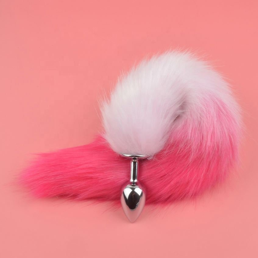 Gradual Color Artificial Tail Hair Sex Toy Anal Stimulation Simulation Fur Fox Tail Anal Plug