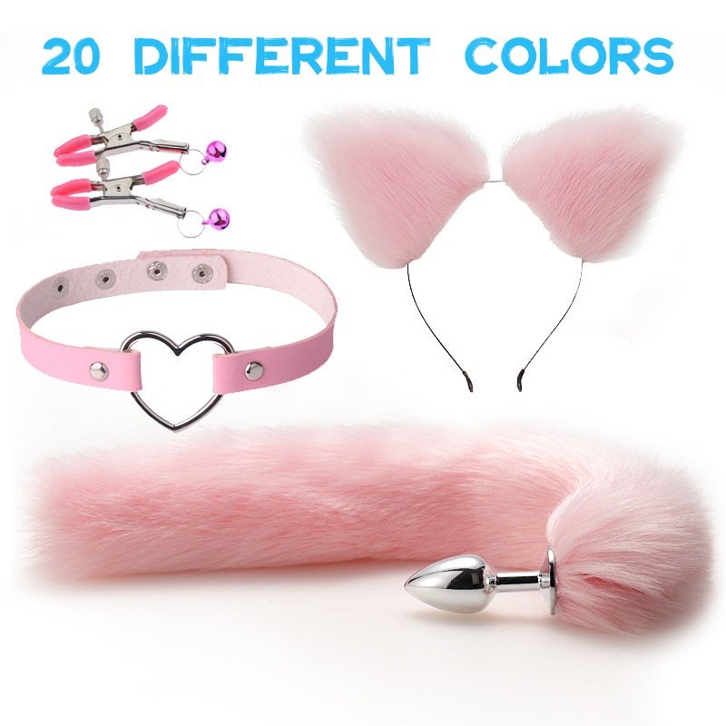 bdsm bondage set Nipple Clamps Fox Tail Anal Plug Roleplay Ears Headband plug anal tail leather Neck Collar Adult Cosplay