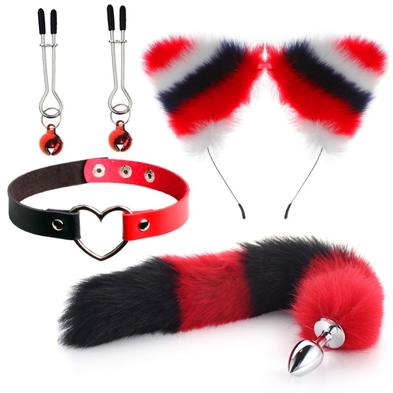 bdsm bondage set Nipple Clamps Fox Tail Anal Plug Roleplay Ears Headband plug anal tail leather Neck Collar Adult Cosplay
