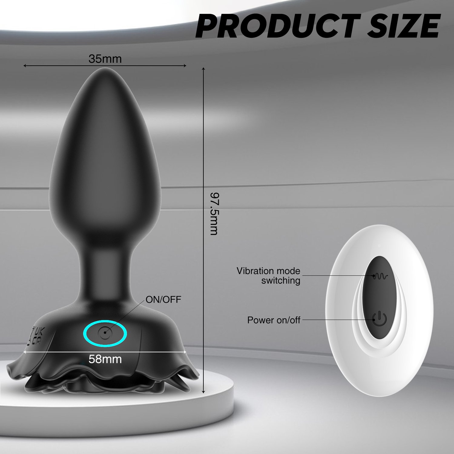 Aizhilian Remote Control Rose Vibrator LED Anal Plug Sex Toys with 10 Frequency Vibration Silicone Light Up Anal Plug