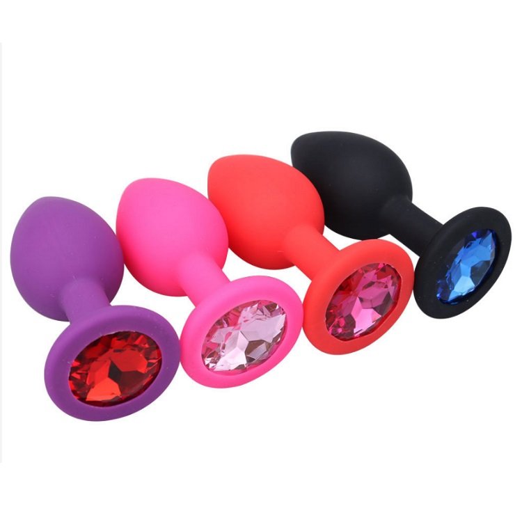 Silicone Anal Plug Soft Anal Vagina Butt Plug with Removable Rhinestone Sex Toy for Adult