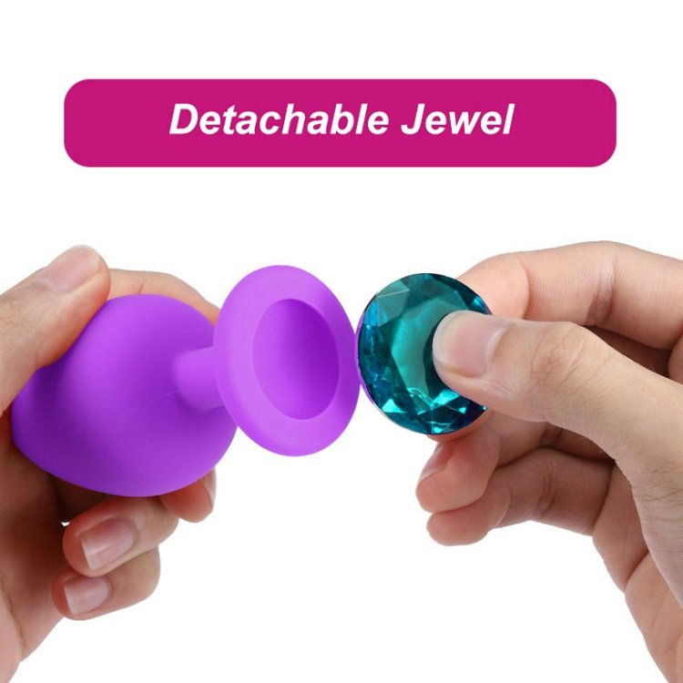 Silicone Anal Plug Soft Anal Vagina Butt Plug with Removable Rhinestone Sex Toy for Adult