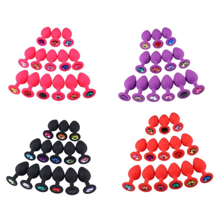 Silicone Anal Plug Soft Anal Vagina Butt Plug with Removable Rhinestone Sex Toy for Adult
