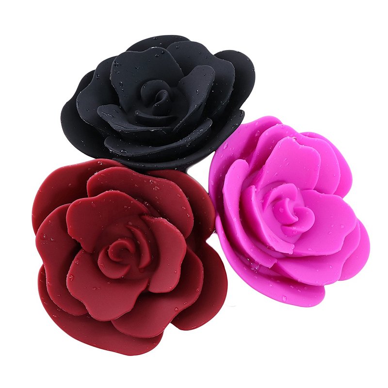 Rose Flower Shape Anal Plug Soft Silicone Butt Plug Red Black Pink Purple Rose Anal Sex Toys