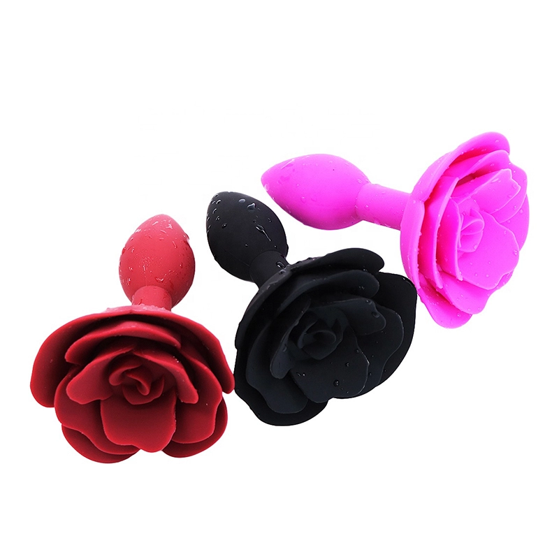 Rose Flower Shape Anal Plug Soft Silicone Butt Plug Red Black Pink Purple Rose Anal Sex Toys