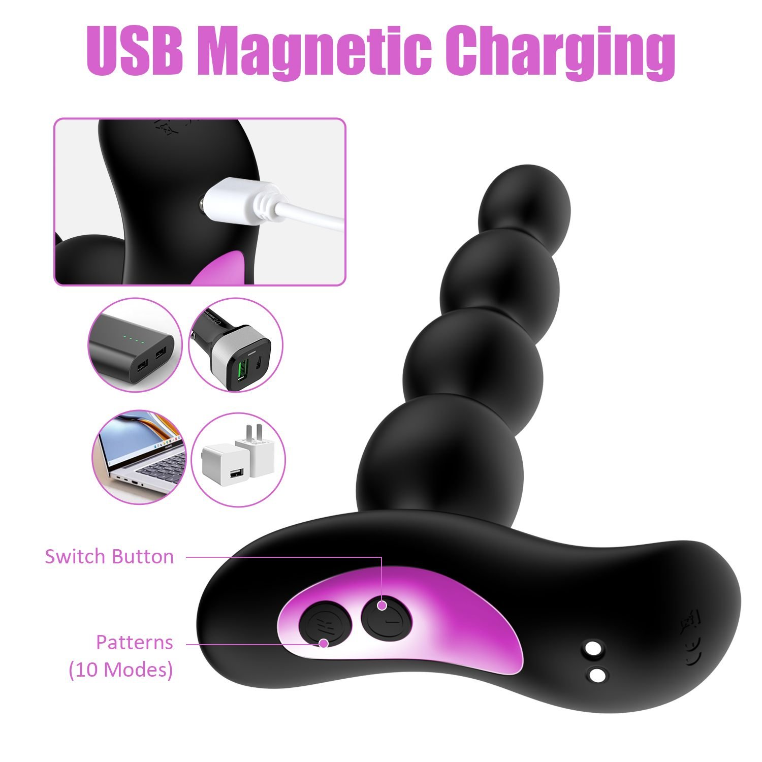 10 Modes Ball Beads Anal Vibrator Dildo Butt Plugs Anus Intercourse Massager Masturbator Sex Toys for Women Men Gay Lesbian