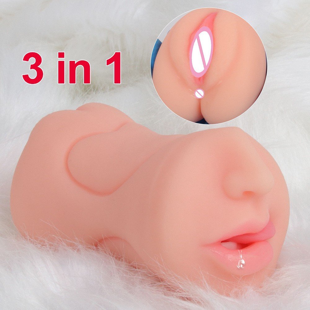 3 in 1 Realistic Oral Masturbator Cup Artificial Plastic Double Head Pussy Toy For Men