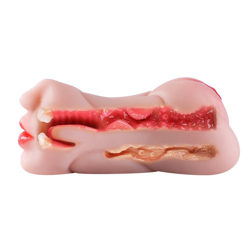 3 in 1 Realistic Oral Masturbator Cup Artificial Plastic Double Head Pussy Toy For Men