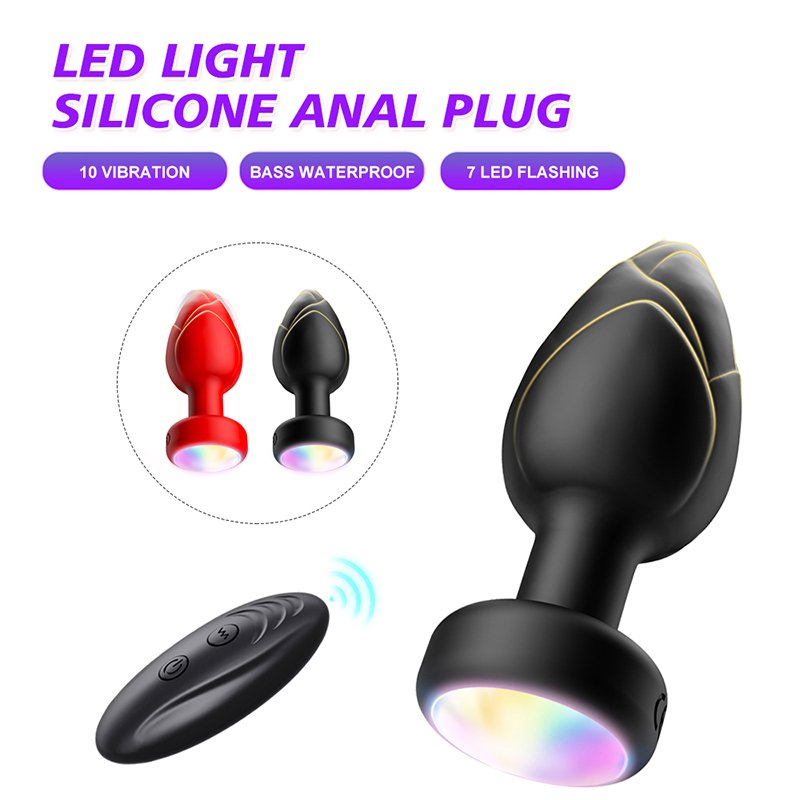 Remote Control 10 Vibration Levels Prostate Massager LED Light G-Spot Sex Toys Silicone Anal Plug for Men Women