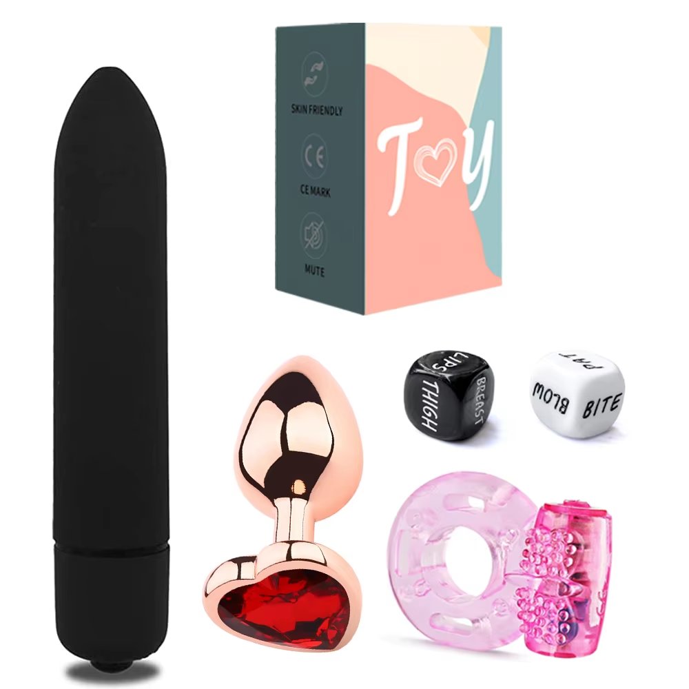 5pcs Men Masturbation Anal Vibrator with Silicone Penis Ring Metal Male Anal Sex Toys Gay Toy for couples