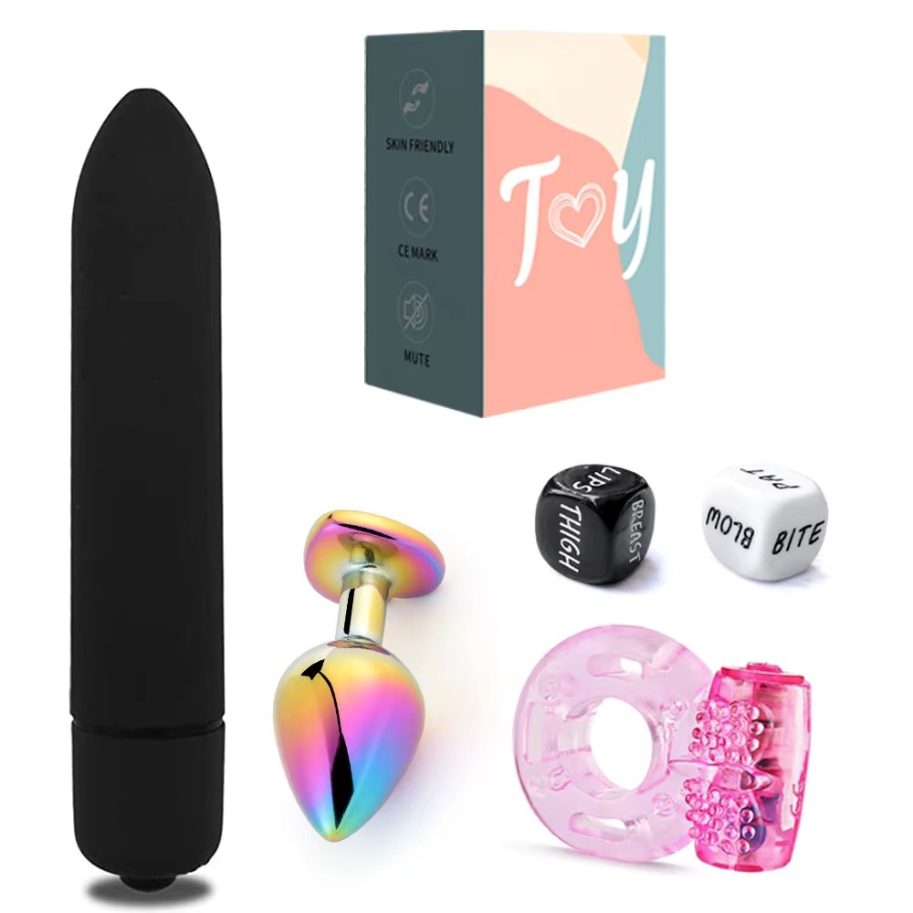 5pcs Men Masturbation Anal Vibrator with Silicone Penis Ring Metal Male Anal Sex Toys Gay Toy for couples