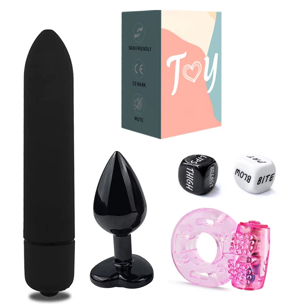 5pcs Men Masturbation Anal Vibrator with Silicone Penis Ring Metal Male Anal Sex Toys Gay Toy for couples