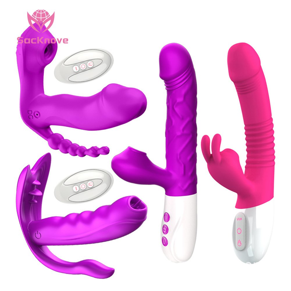 SacKnove Female Masturbation G Spot Vibrating Egg Wireless Suction Telescopic Heat Tongue Dildo Wand Massager Vibrator For Women