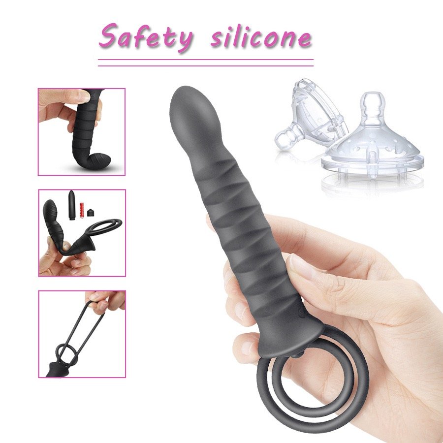 New Comfortable Double Ring Anal Plug Massager with Vibration Adult Couple Remote Vibrator Sex Toy for Sexy Games