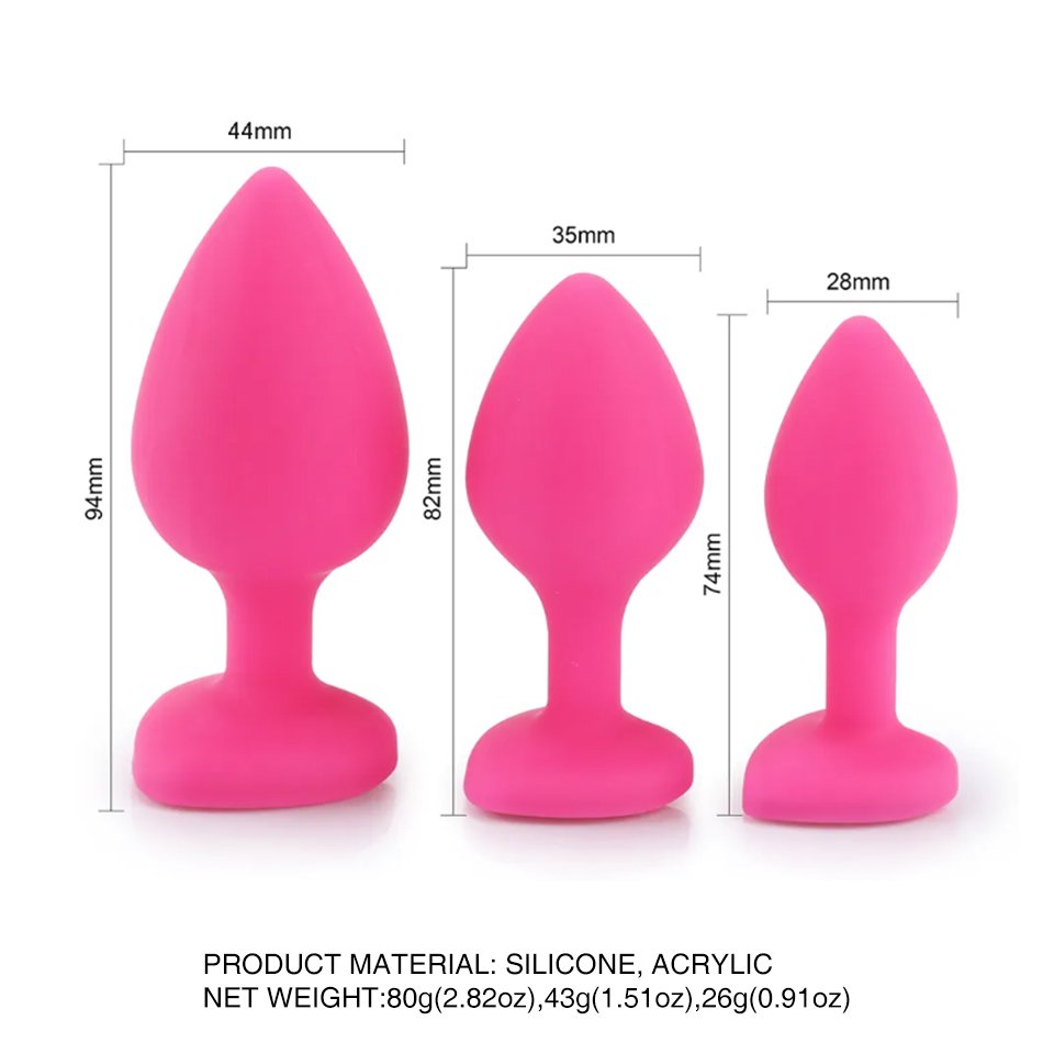 Pink Silicone Transparent Jewel Butt Plug Anal Sex Toys Set S M L Sizes for Women