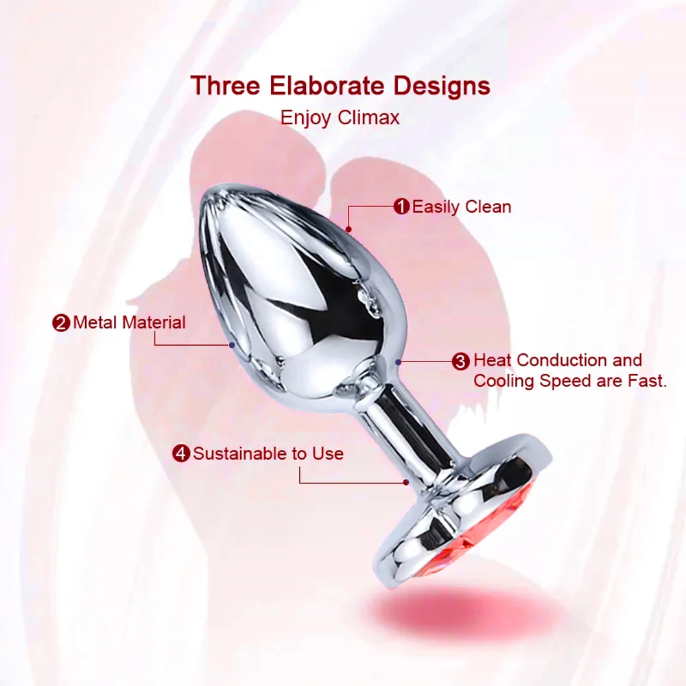 Anal Plug 3 Sizes Heart Metal Crystal Anal Plug For Women Removable Stainless Steel Butt Plug Men Stimulator Anal Sex Toys Dildo