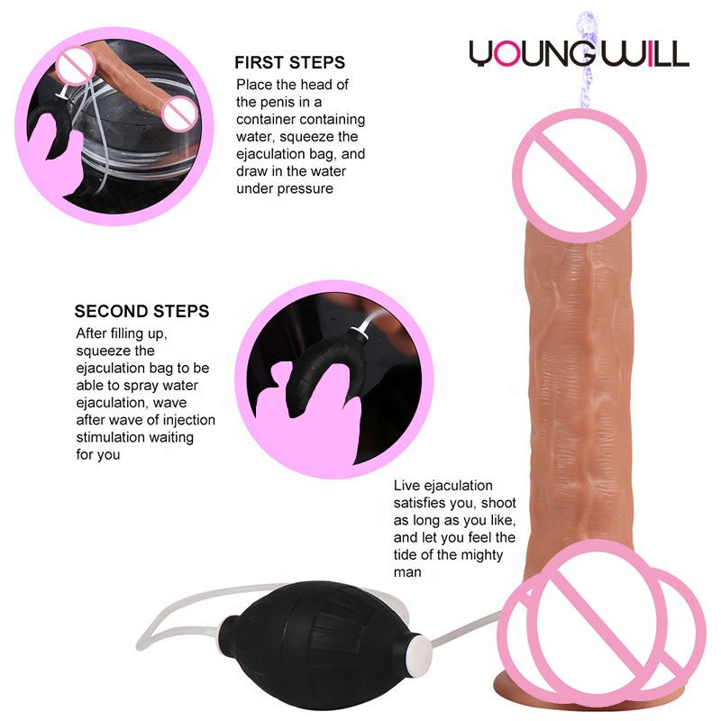 Realistic Water Spray Dildo with Suction Cup Penis Massage Anal Plug Adult Sex Toy for Women Men Couples