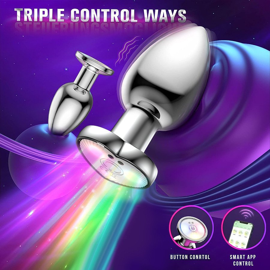 Vibrating Remote Heart Shaped App Control Man And Woman Metal Anal Plug Adult Luminous Electric Anal Dildo Couple Intimate Toys