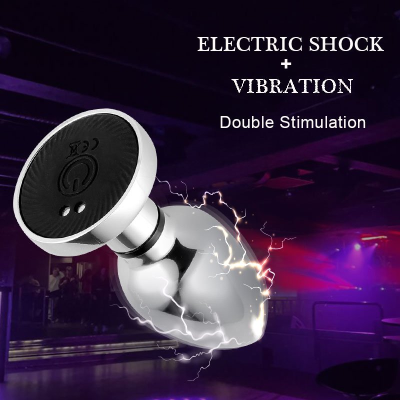 Women/Men's round Base Silicone Metal Anal Plug Vibrator with Electric Shock Feature Sex Toys for Anal Play Juguetes Sexuales