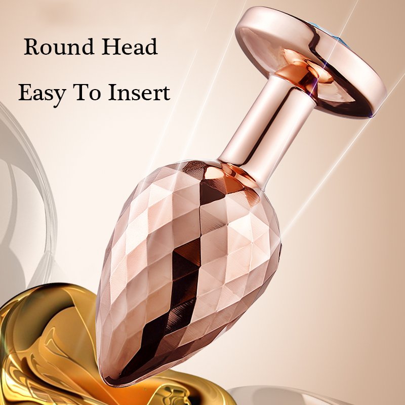 Rose Gold Color Diamond Facets Stainless Steel Sex Toy Anal Plug Set with Vibrator and Lubricant for Women Men Couples