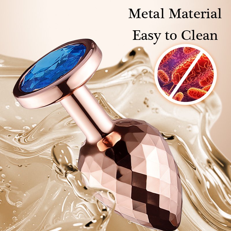 Rose Gold Color Diamond Facets Stainless Steel Sex Toy Anal Plug Set with Vibrator and Lubricant for Women Men Couples