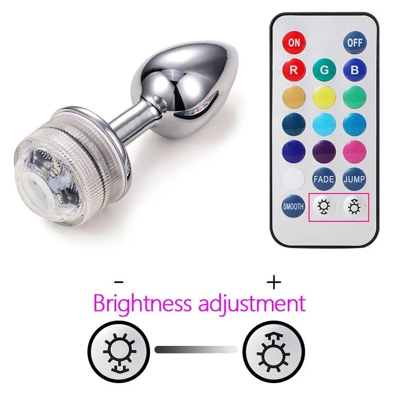 LED flashing light up anal butt plug stainless steel for couple remote control color games sex toy