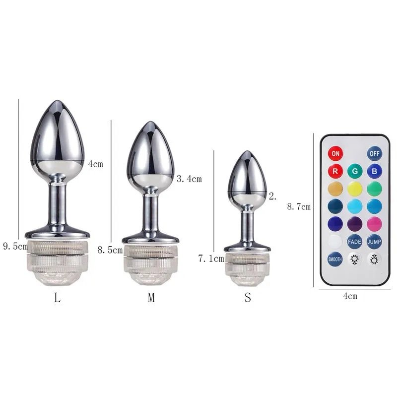 LED flashing light up anal butt plug stainless steel for couple remote control color games sex toy