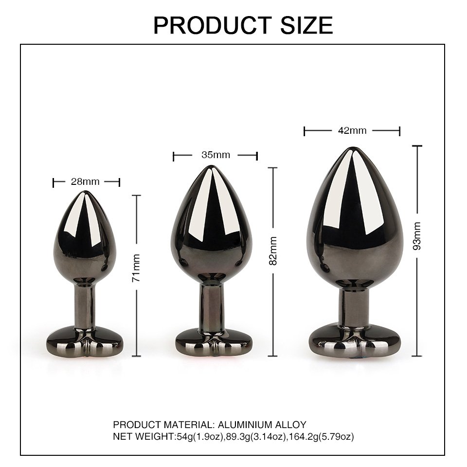 Heart-Shaped Base Jewel Anal Plug Metal Butt Insert Sex Toys for Women Gun-Color Jewel Anal Plug Selling Juguetes Sexuales